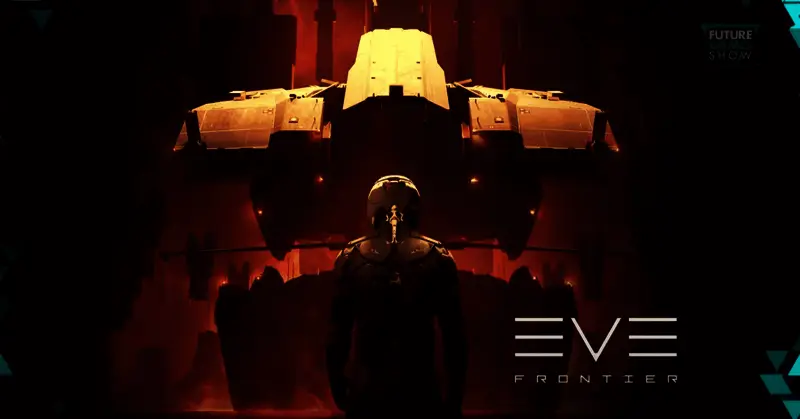 玩家试玩新游戏的现场画面，背景为大屏幕播放的游戏实机演示