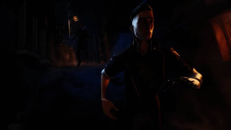 《面面俱盗》游戏场景，多位玩家潜伏于昏暗街道中准备行动