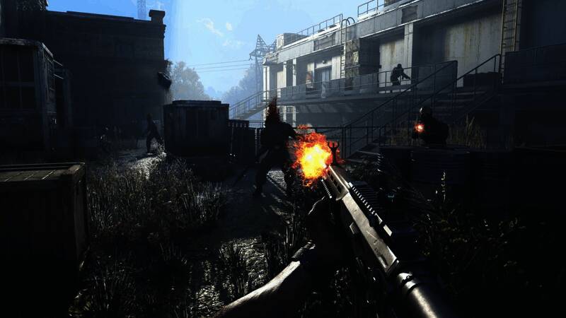 游戏场景中的夕阳余晖洒落在废墟之上