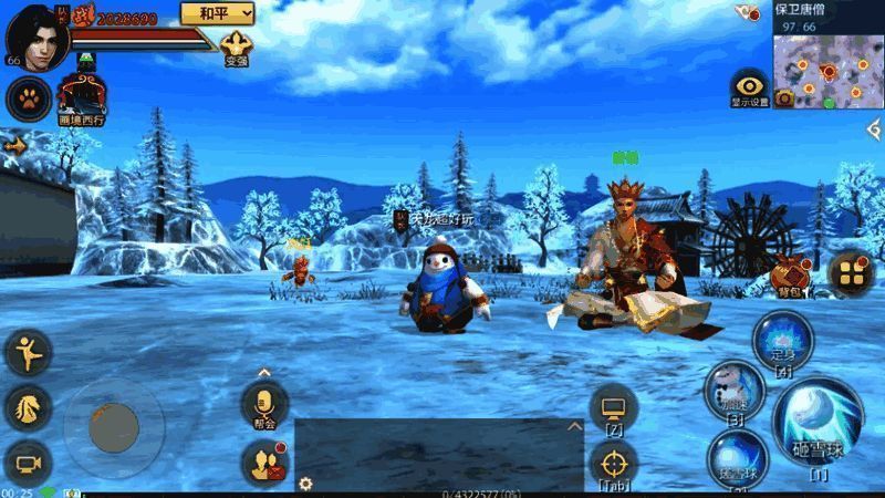 游戏活动界面截图，展示唐僧被困场景及雪人角色形象