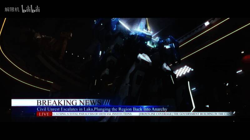 未来都市背景下的巨型机甲对峙场景，光影交错，科技感十足