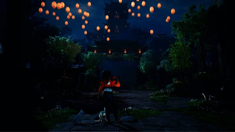 多人合作场景，三名玩家组队在密室中对抗巨型BOSS