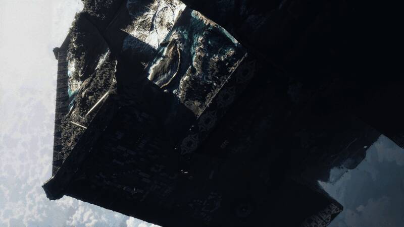 游戏场景截图，呈现出错综复杂的机械结构与光影交错的科幻氛围