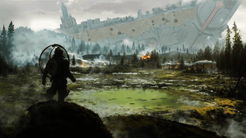 游戏主菜单界面设计图，整体风格科技感十足