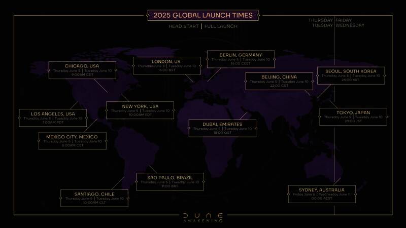 《沙丘：觉醒》Steam页面公布的全球解锁时间表