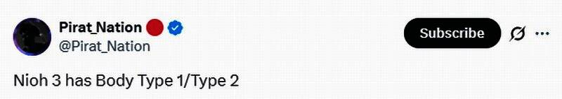 《仁王3》角色创建界面展示，身体类型选项显示为类型1与类型2
