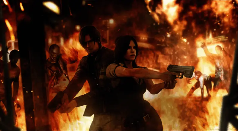 游戏角色概念设定图，展现现代装束与武器搭配