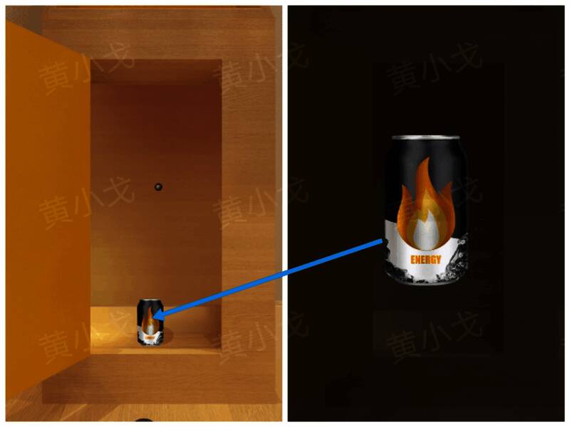 柜子内放置一瓶饮料，颜色透明