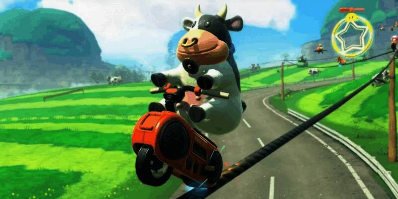 《马里奥赛车：世界》多人对战画面，多个经典和新增角色在赛道上激烈追逐