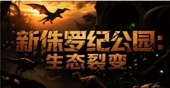 新侏罗纪公园：生态裂变游戏主界面展示，背景为茂密丛林与远古生物