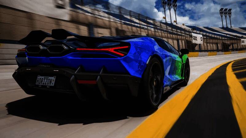 《极限竞速：地平线5》游戏封面，一辆炫酷跑车在热带雨林赛道飞驰而过