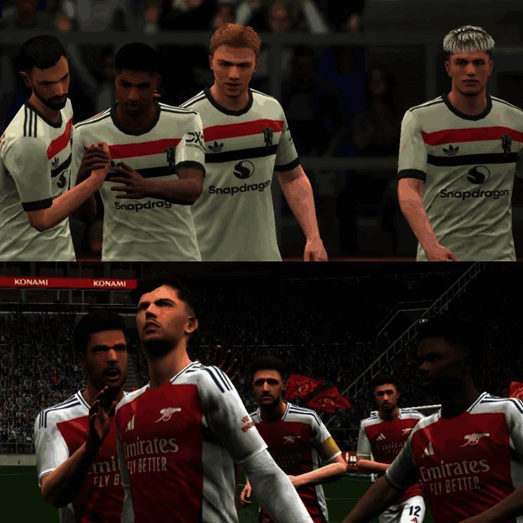 英超联赛阿森纳对阵曼联的赛前海报，气氛紧张激烈