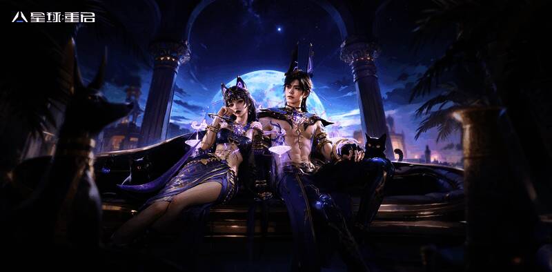 《星球：重启》安卡灵使女款时装全身展示，紫色主调配以金属装饰，猫耳猫尾设计