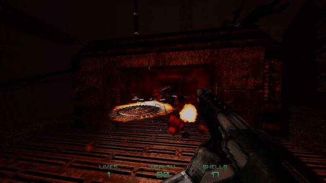 昏暗场景中角色手持霰弹枪准备迎敌的画面