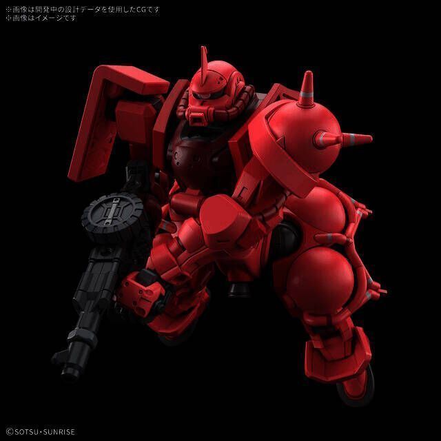 夏亚红扎古钢普拉正面展示图，机体细节精致，红色涂装极具视觉冲击力