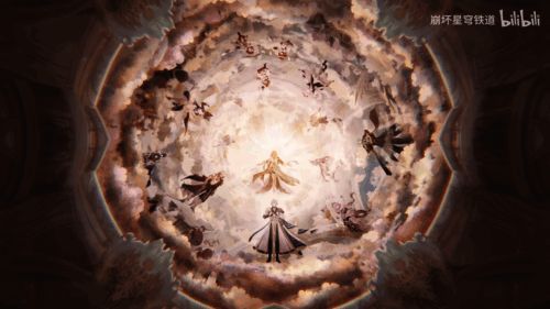 PV中展示八位黄金裔角色插画，每位角色形象各异且极具神话风格