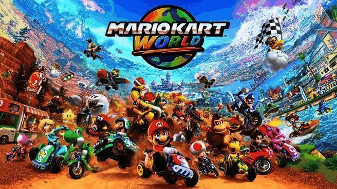 马里奥赛车竞速画面，四名角色驾驶炫酷卡丁车展开激烈角逐