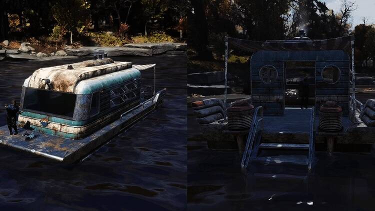 玩家在钓鱼场景中操作钓鱼竿，背景是废弃的沼泽环境