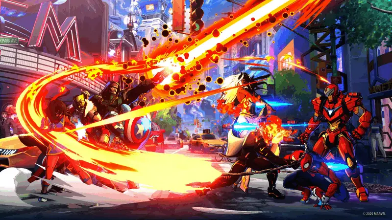 战斗场景截图，多个角色在画面中激烈交锋，特效炫目