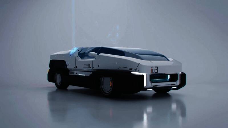 游戏场景截图，展现未来都市废墟中的角色行进画面