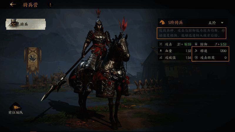 骑兵高速突袭场景，绕后切入敌方后排