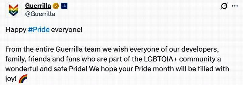 Guerrilla Games官方推文截图，展示对LGBTQIA+群体的支持