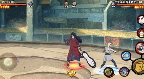 纲手施展百豪之术与怪力结合，强力击碎敌人防线的战斗场景