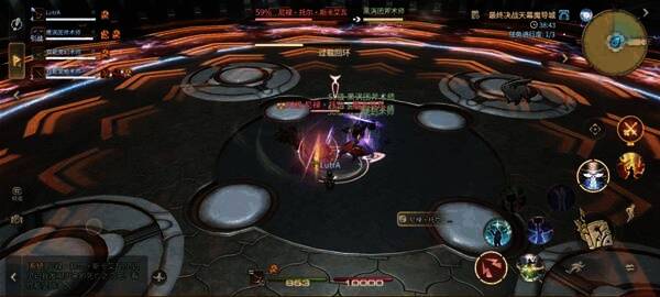 BOSS释放蓝色能量波，地面震动并有向外扩散的冲击圈