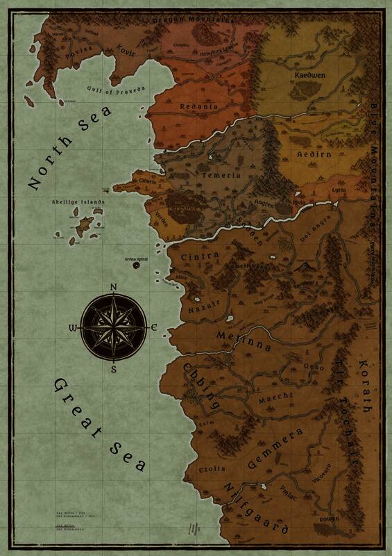 柯维尔与波维斯王国地图展示，山脉与矿坑交错分布