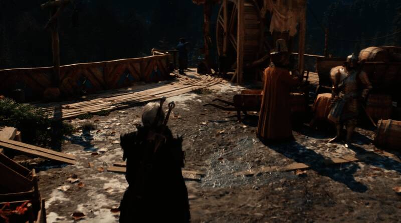 雨天场景，水滴在地面和衣物上反射出真实光线，物理模拟精度极高