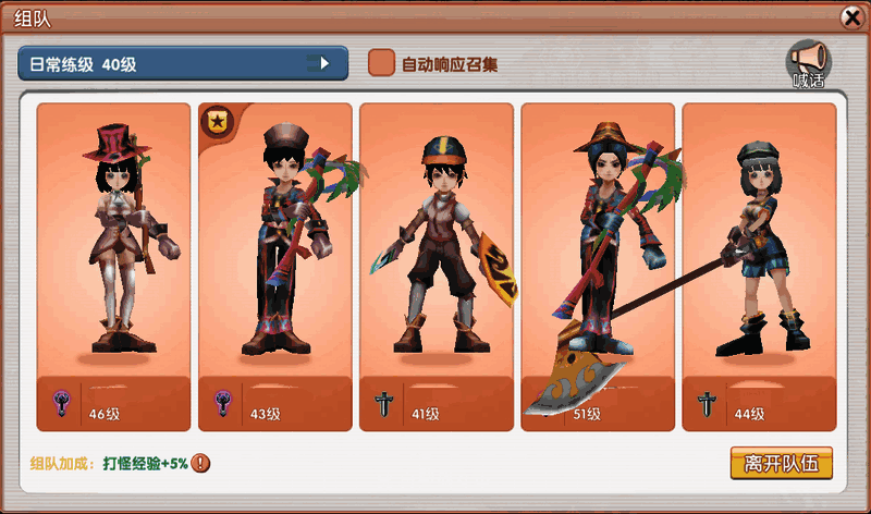 组队挑战BOSS场景，五人小队配合战斗