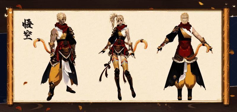 悟空风格男女性别时装展示，男性造型霸气，女性造型俏皮