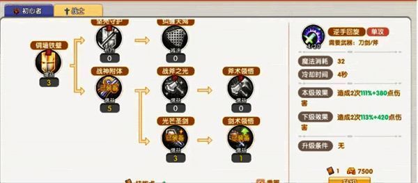 斧头类武器特写，展示其防御型技能图标与面板属性
