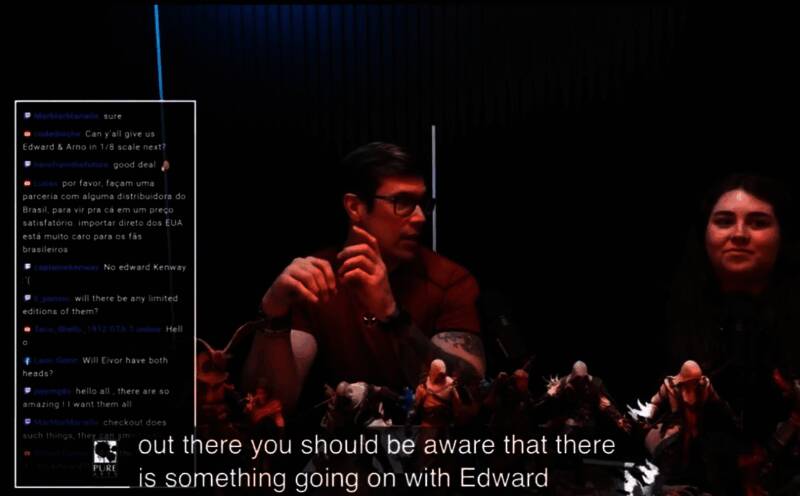 PVC 1/8比例雕像概念图，背景为《刺客信条4：黑旗》标志性的海盗风格场景