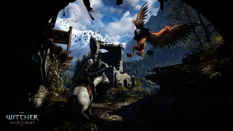 《巫师3》游戏画面回顾，角色杰洛特手持剑刃穿越荒野