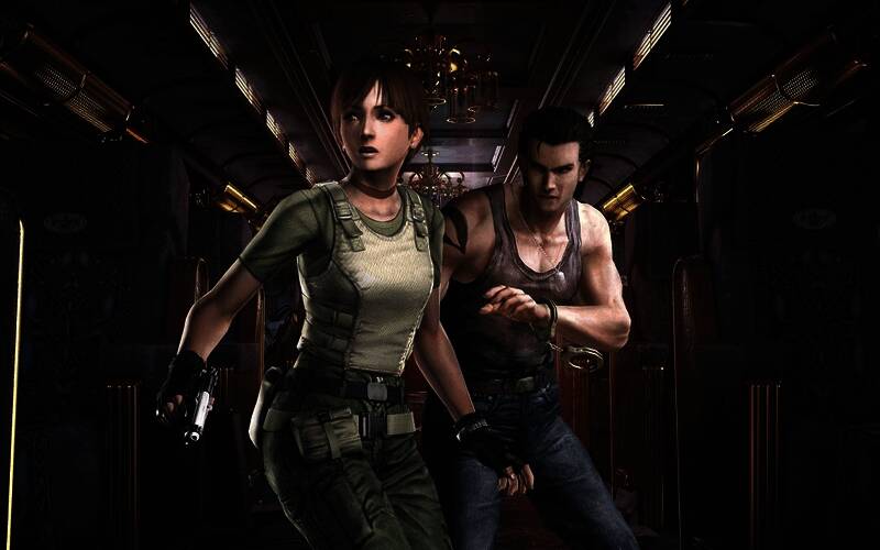 《生化危机》系列标志性的LOGO与恐怖氛围画面