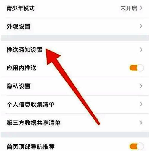 设置页面中推送通知设置选项被选中，界面简洁直观