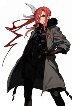 游戏角色四之宫萨冈立绘图，身穿战术装备，手持重型武器