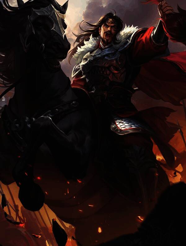 全新武将谋华雄身穿盔甲，手持武器，气势逼人地站在战场之上