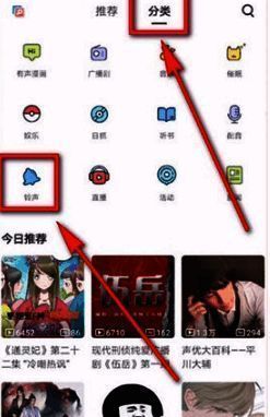 分类页面展示铃声专区入口，界面清晰直观