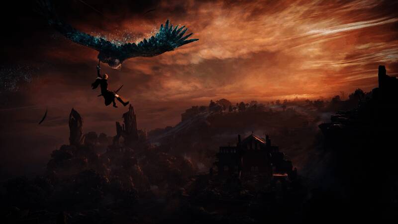 《艾尔登法环：黑夜君临》战斗场景截图，角色正在与巨型Boss激战，画面细节精致