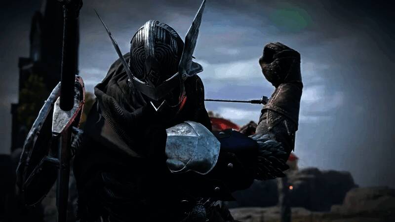 《艾尔登法环：黑夜君临》宣传图，展示黑暗风格战斗场景