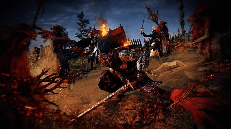 《艾尔登法环：黑夜君临》游戏场景截图，黑暗风格的地图与敌人对峙画面