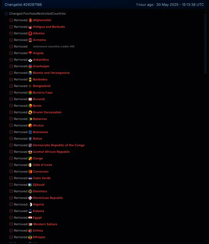 Steam商店页面截图显示多个国家可正常访问《剑星》页面