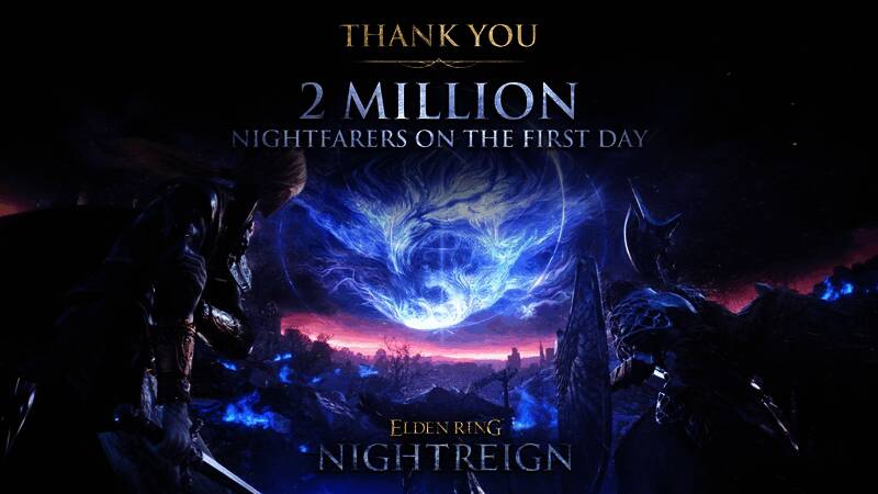 《艾尔登法环：黑夜君临》游戏封面展示，黑暗风格浓厚的奇幻战斗画面