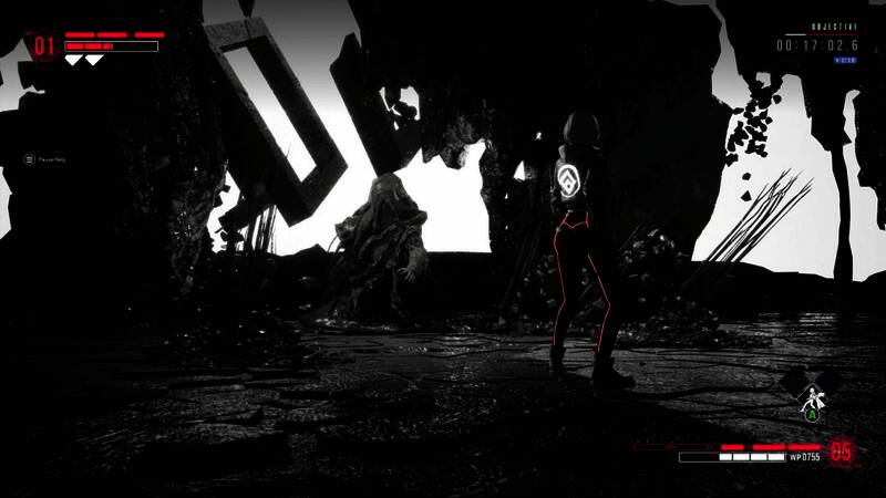 最终Boss战前的气氛渲染，黑暗中闪烁着诡异红光