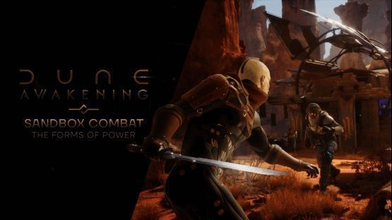 玩家在《沙丘：觉醒》中操控角色进行战斗，背景可见沙漠地貌与科技装备