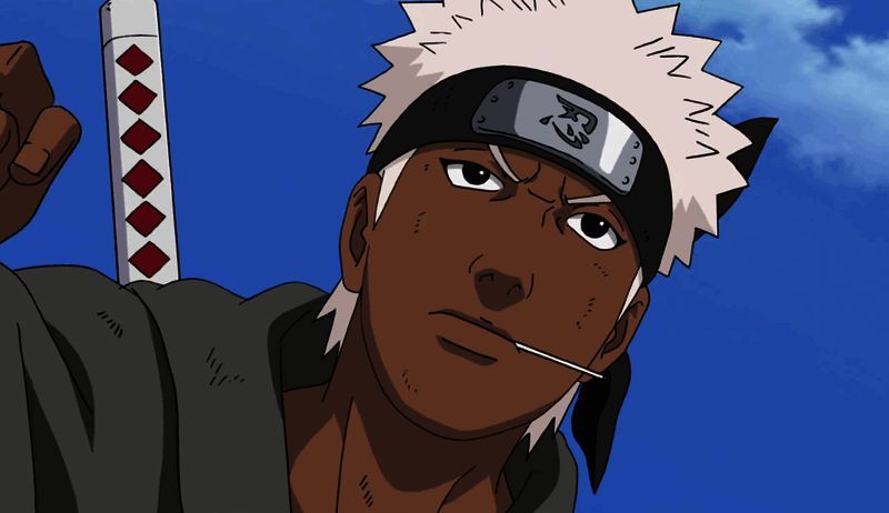 奥摩伊角色形象展示，褐色皮肤，白色短发，嘴含棒棒糖