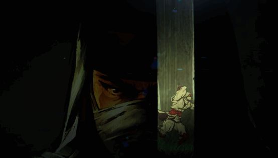 战斗场景剪影，乔·武藏在空中发动攻击