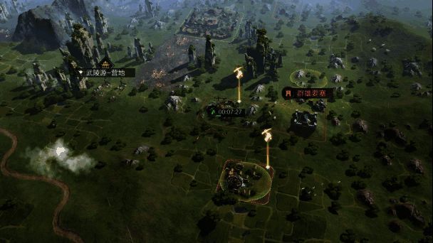 桃源军与群雄势力合作开发土地的示意图，展示资源共享与协作模式